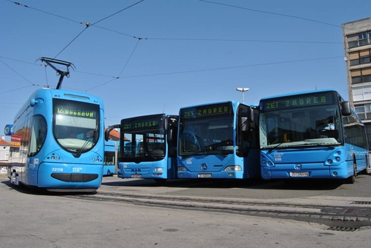 Zagreb's distinctive blue trams and local buses
