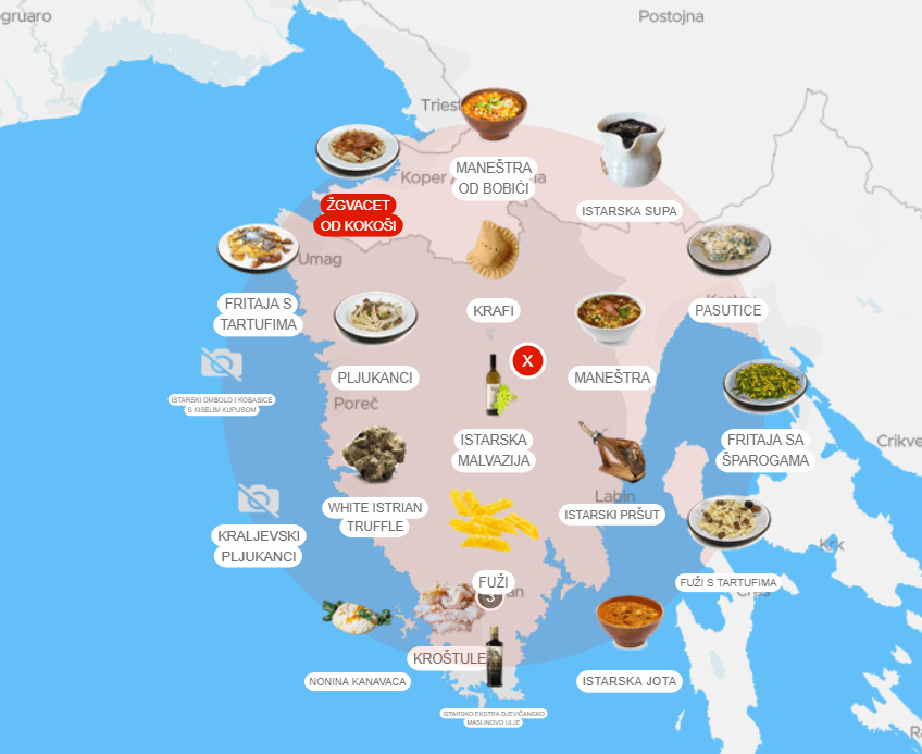 Croatian food - TasteAtlas map of Istria