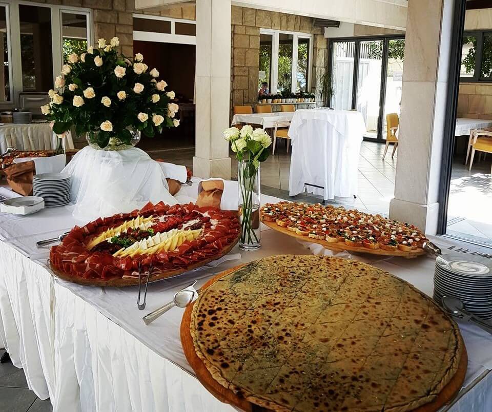 Soparnik and platters, set up for a party at Restoran Rogač.