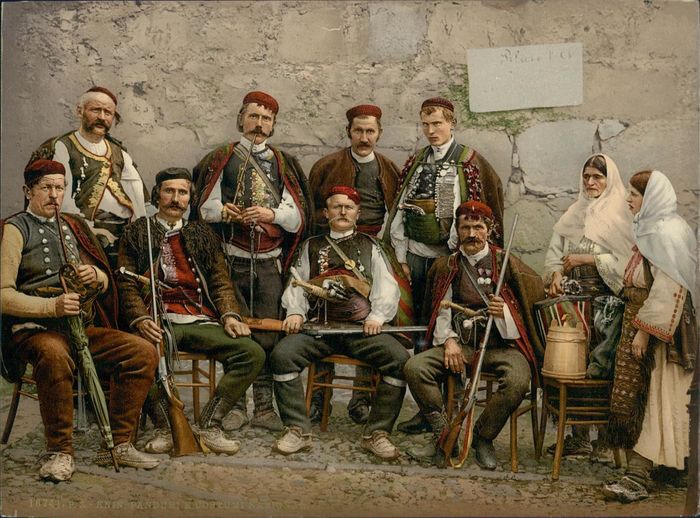 Depiction of one of the many different styles of 'national' costume to be found in and around Knin, from 1874. Not only do folk costumes in the area differ between ethnic groups, but also, in many cases, from village to village