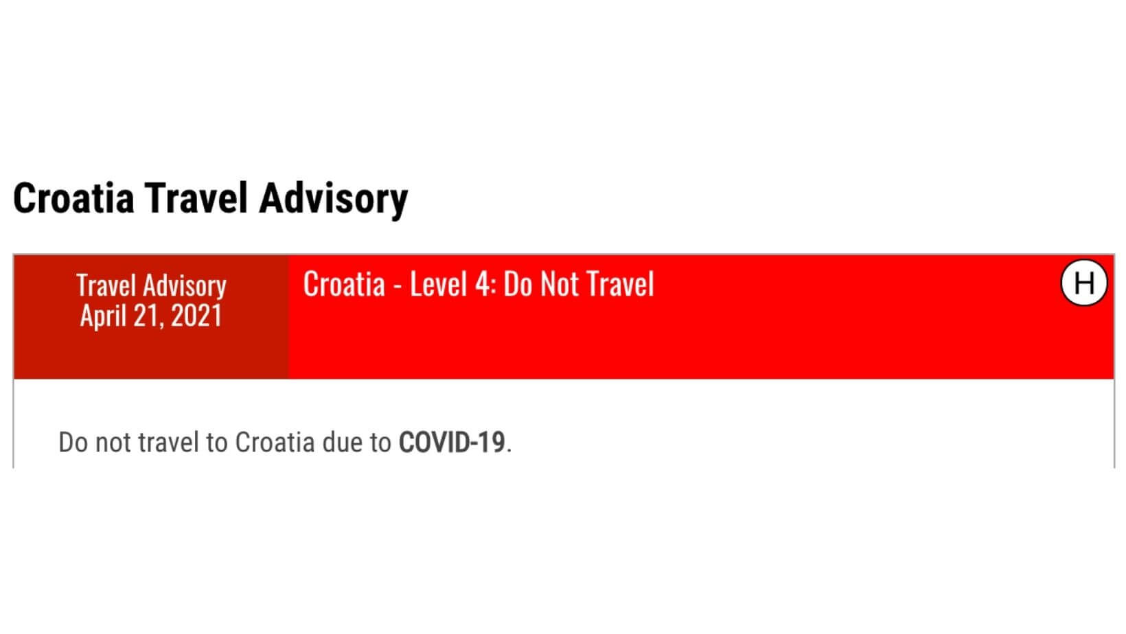 croatia travel advisory level