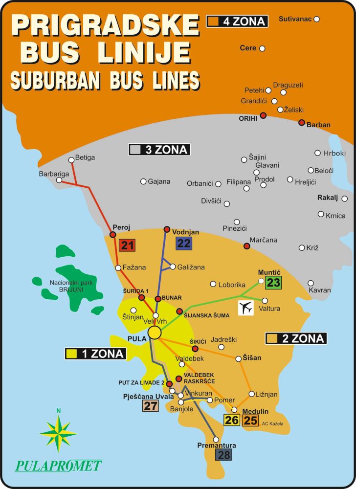 Pulapromet suburban, local bus lines in Pula.