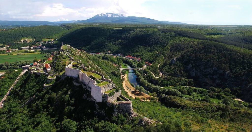 13.05.2018., Drnis , Croatia - The fortress Gradina is located in Drnis, at  an elevation of 344 m above sea level, above the canyon of the river  Cikola. Built on the site