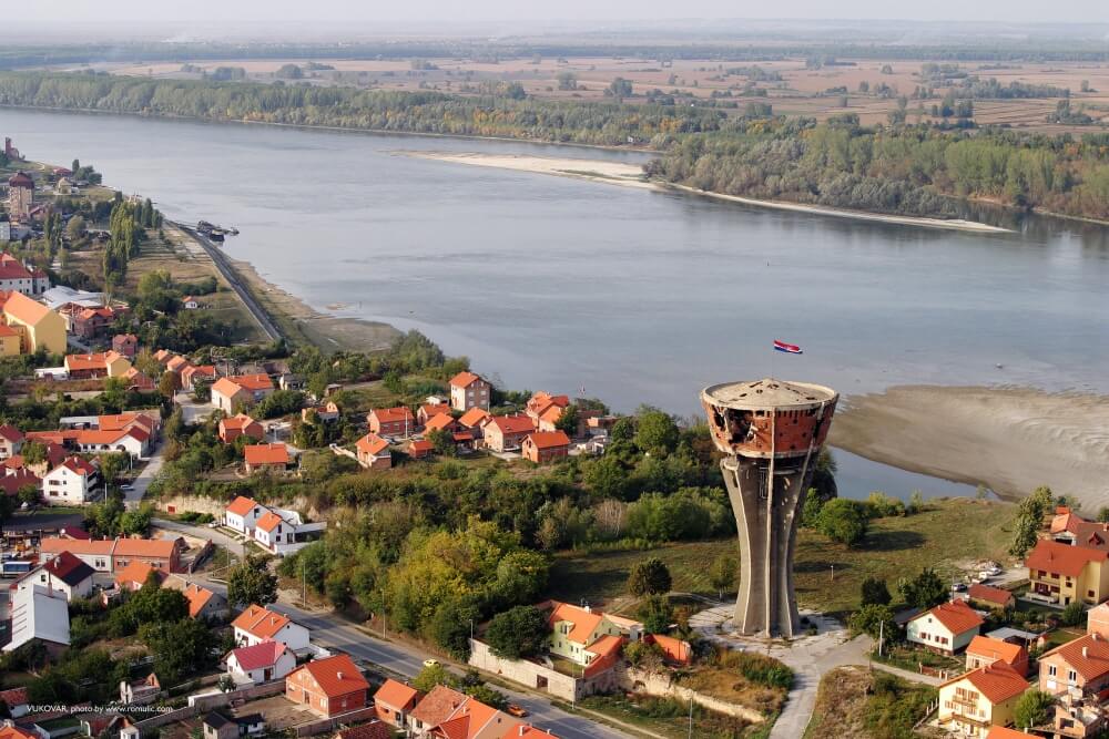From above, Vukovar Water Tower and the Danube river