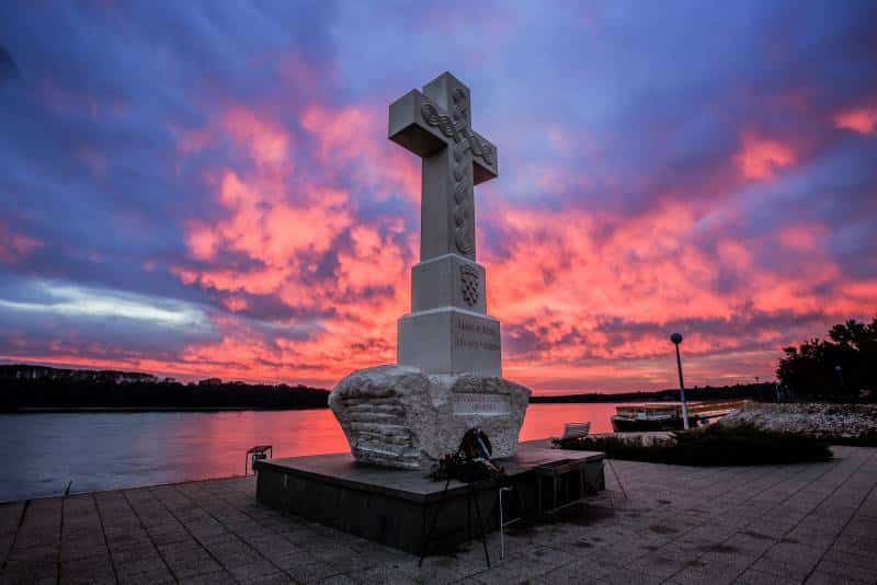 The central cross at the Vuka river’s confluence into the Danube