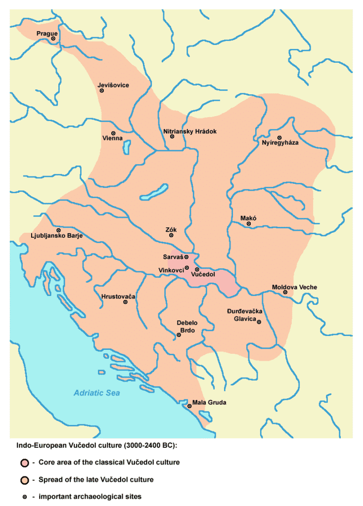 map of Indo-European Vučedol culture centred in Syrmia (3000-2400 BC)