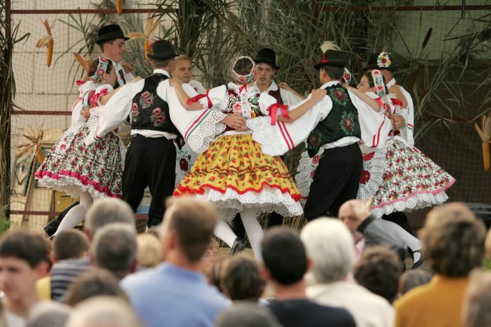 Children dance in traditional Hungarian dress in Baranja