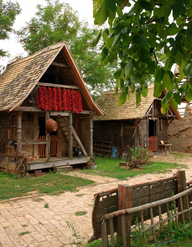 Peppers drying outside a traditional village building at Baranjska kuća in Karanac