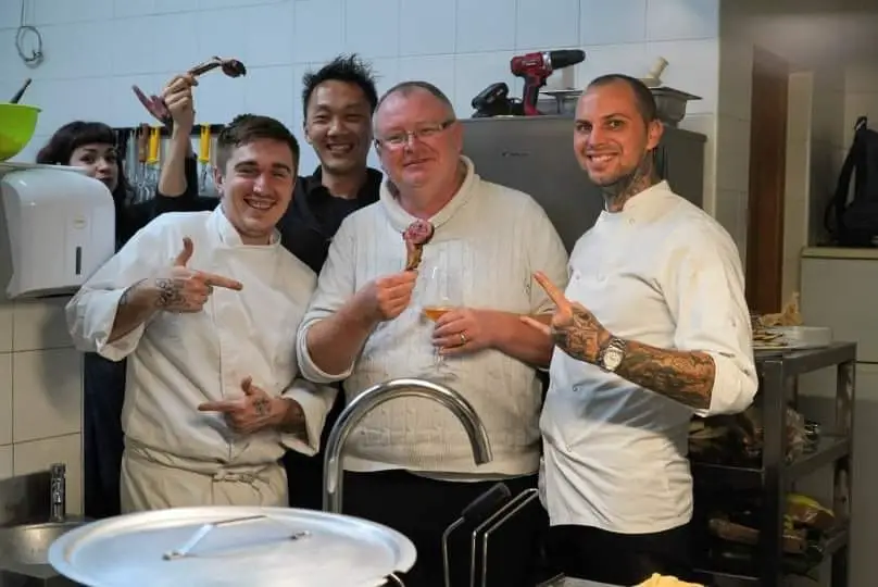 Zagreb's only Michelin Star chef Bruno Vokal (left of the fat blogger) and Mario Mandaric, ex- Michelin 3-star restaurant, The Fat Duck, right