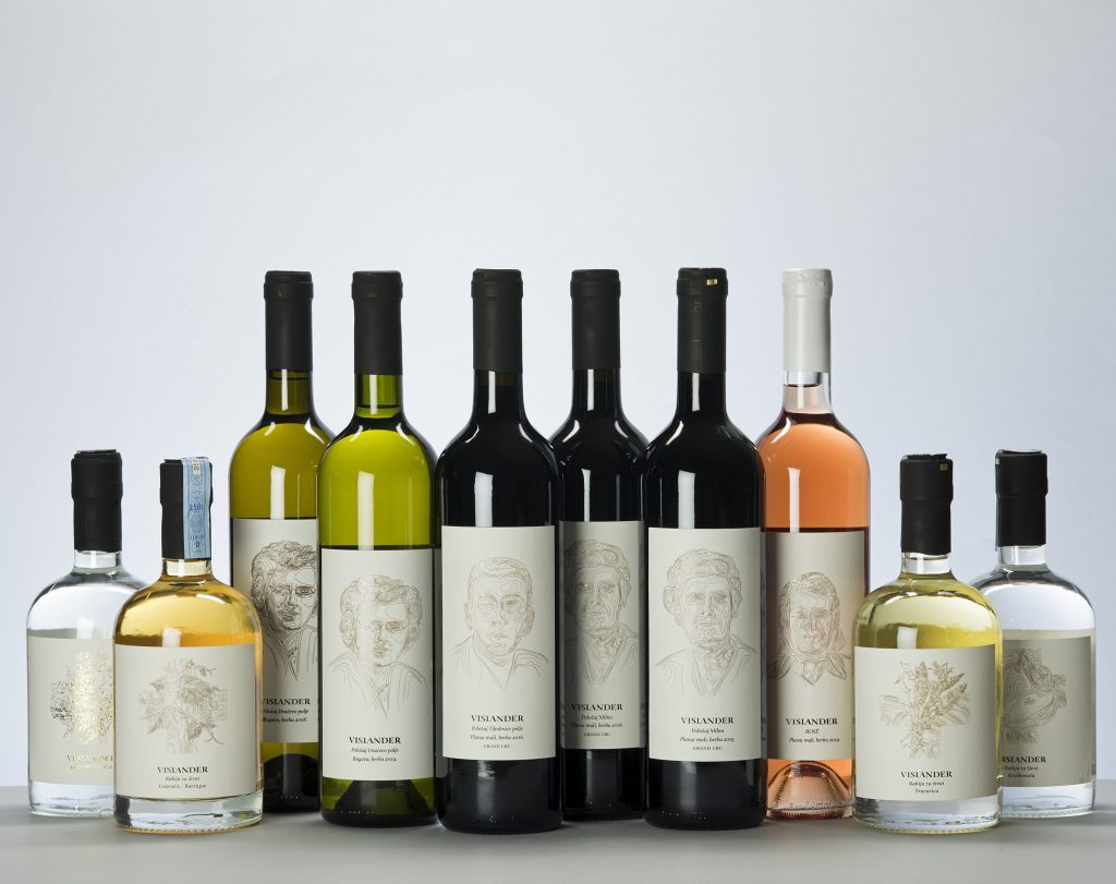 Image of Vislander Winery wine labels and brandies